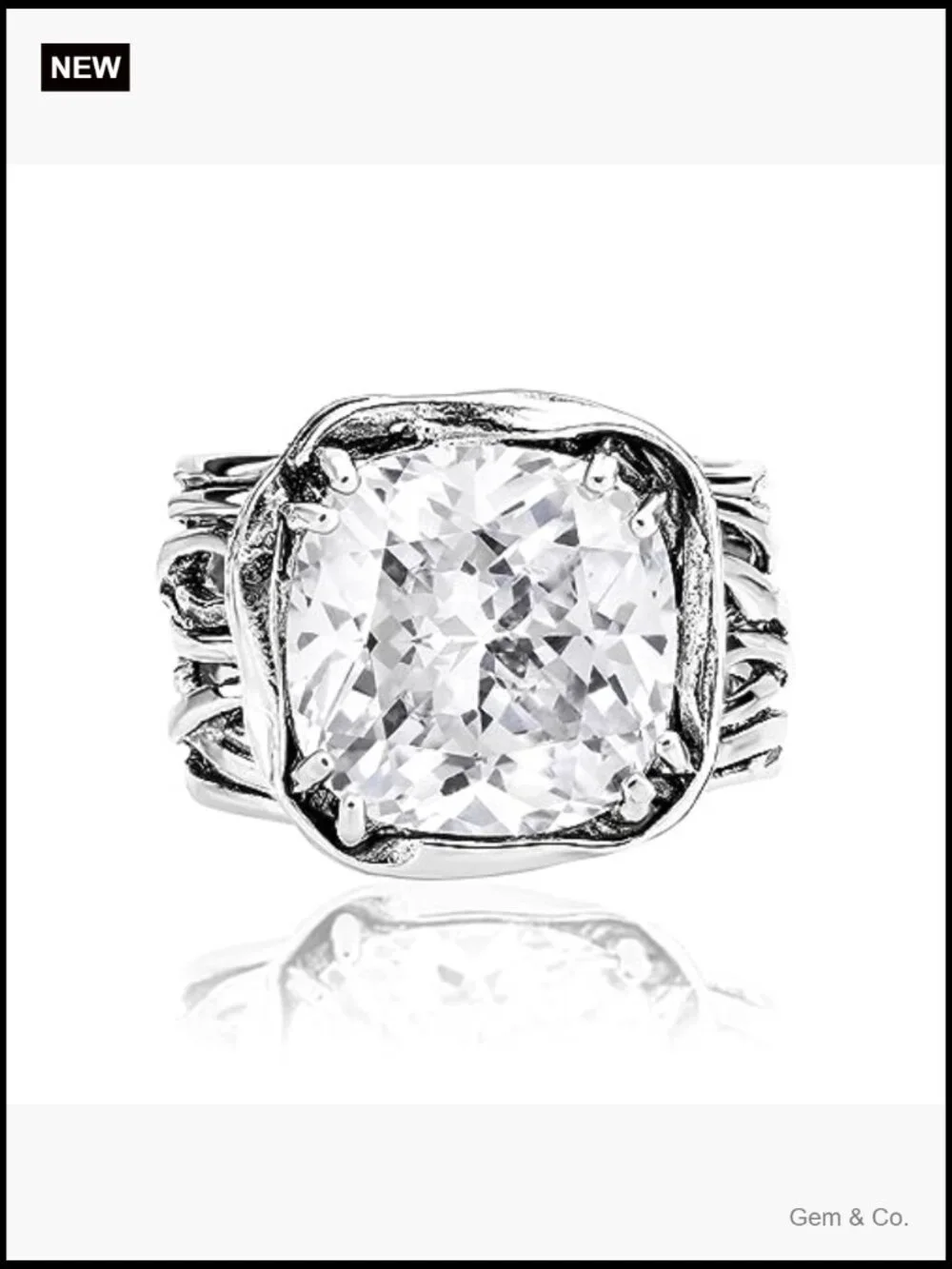 925 Sterling Silver CZ Statement Ring - Wrap Vintage Design - Handcrafted Ring